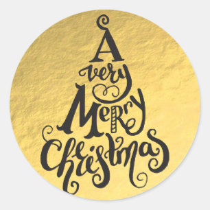 Sticker Rond Gold Foil Noël Arbre MERRY NOËL