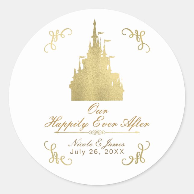 Sticker Rond Gold Foil Princess Castle Storybook Mariage (Devant)
