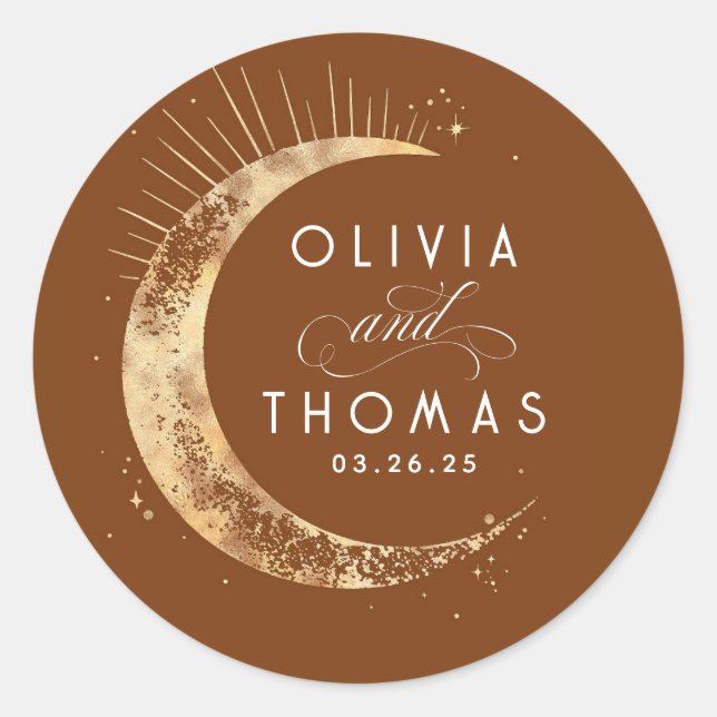 Sticker Rond Gold Foil Stars Mystical Celestin Mariage (Devant)