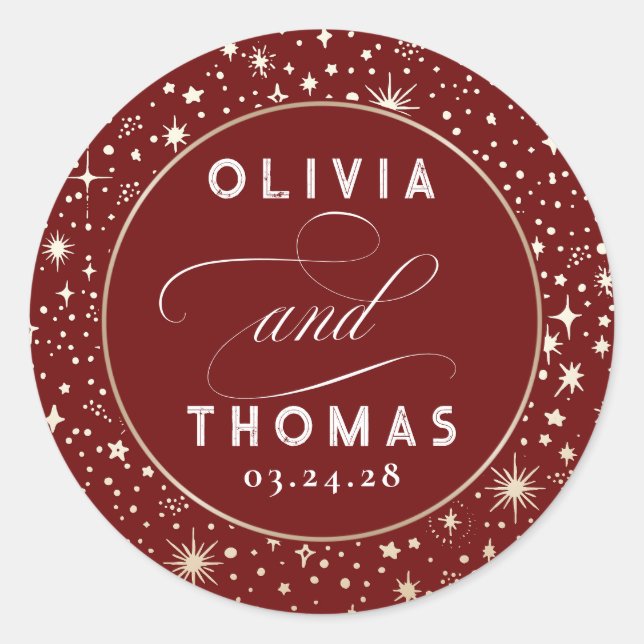 Sticker Rond Gold Foil Stars Mystical Celestin Mariage (Devant)