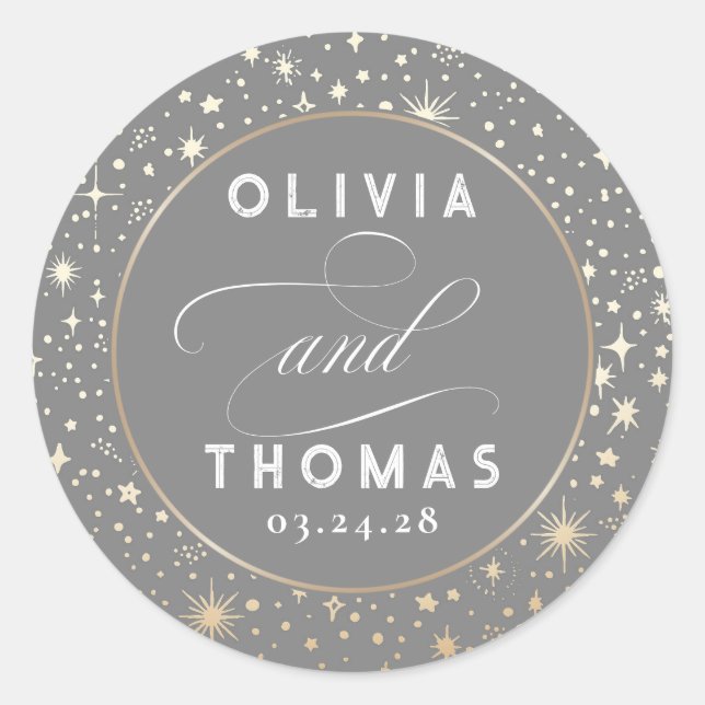 Sticker Rond Gold Foil Stars Mystical Celestin Mariage (Devant)