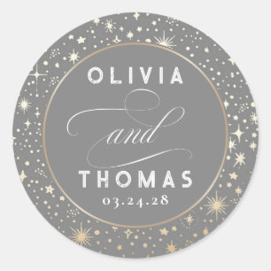 Sticker Rond Gold Foil Stars Mystical Celestin Mariage