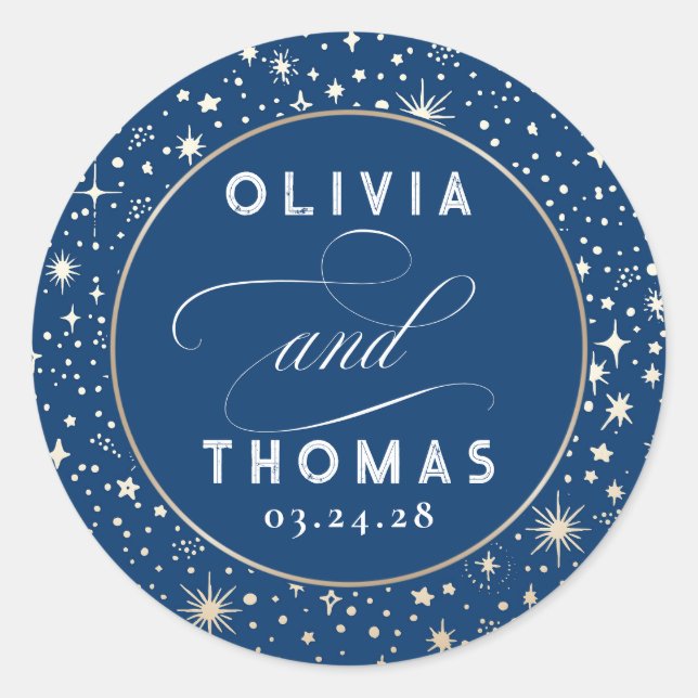 Sticker Rond Gold Foil Stars Mystical Celestin Mariage (Devant)
