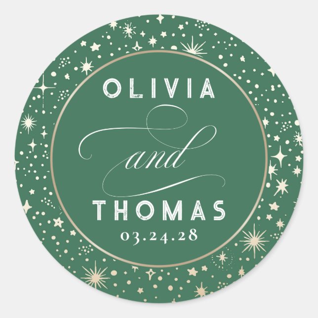 Sticker Rond Gold Foil Stars Mystical Celestin Mariage (Devant)