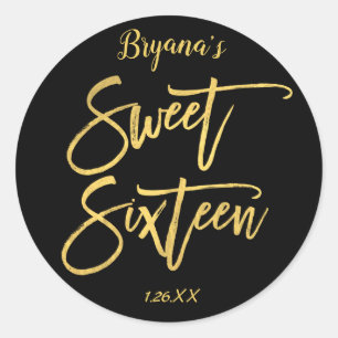 Sticker Rond Gold Foil Sweet 16 Seteen Modern Script Party
