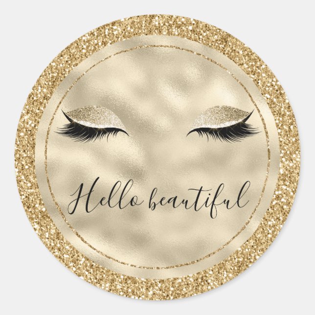 Sticker Rond Gold Glam Parties scintillant Girly Eyelashes pers (Devant)