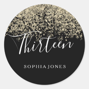 Sticker Rond Gold Glitter Confetti Black 13e anniversaire fête
