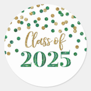Sticker Rond Gold Green Confetti Graduation 2025