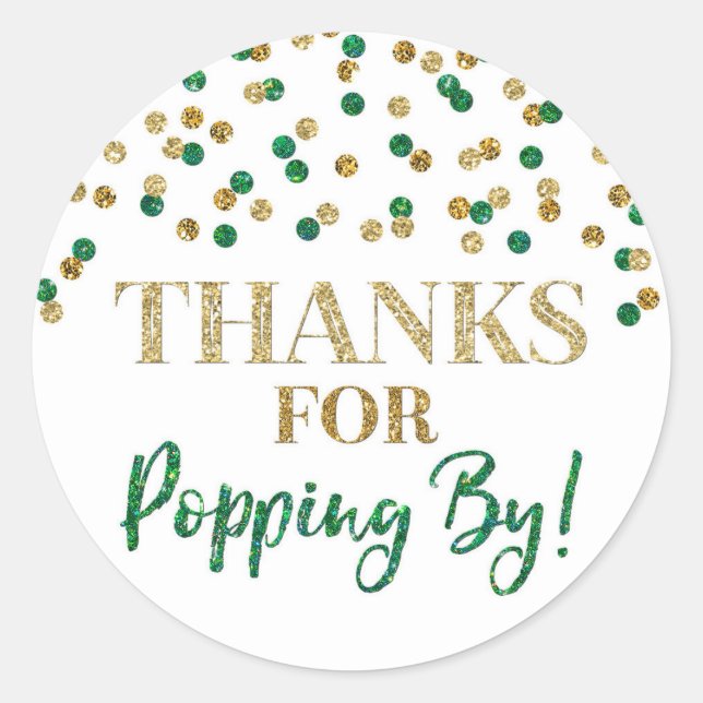 Sticker Rond Gold Green Confetti Merci pour Popping By (Devant)
