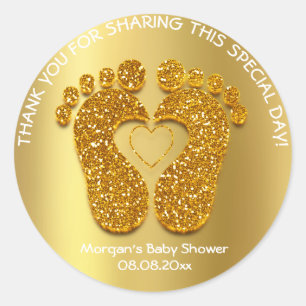 Sticker Rond Gold Heart Pieds Baby shower Favoriser Cadeau Merc