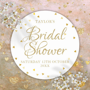 Sticker Rond Gold Hearts Confetti Fête des mariées Favoriser