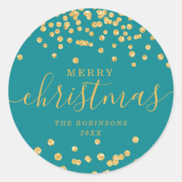 Sticker Rond Gold Holiday Parties scintillant de Noël Confetti 