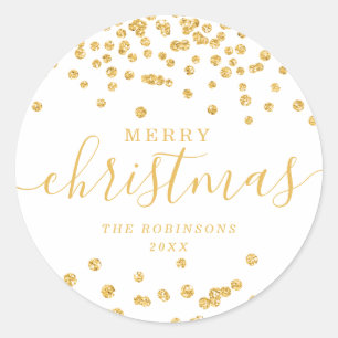 Sticker Rond Gold Holiday Parties scintillant de Noël Confetti
