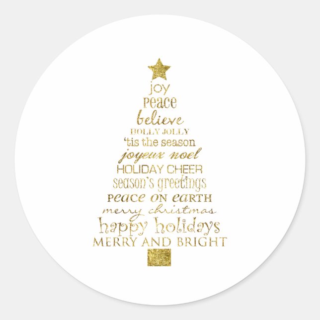 Sticker Rond Gold Inspirational Christmas Tree Peace Joy (Devant)