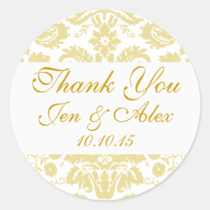 Sticker Rond Gold Ivory Mariage damassé Favor
