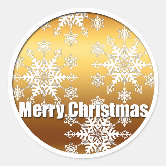 Sticker Rond Gold Joyeux Noël Snowflakes - (Devant)
