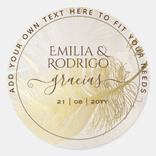 Sticker Rond Gold Leaf espagnol Boda Gracias Mariage Merci