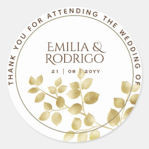 Sticker Rond Gold Leaf espagnol Boda Merci mariage Favor Cla