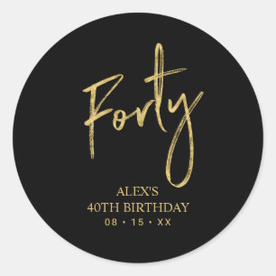 Sticker Rond Gold Lettering 40th Birthday Favor Merci