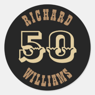 Sticker Rond Gold Lettering 50th Birthday Favor Merci