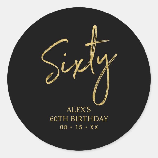 Sticker Rond Gold Lettering 60e Anniversaire Fête Favor Cla (Devant)