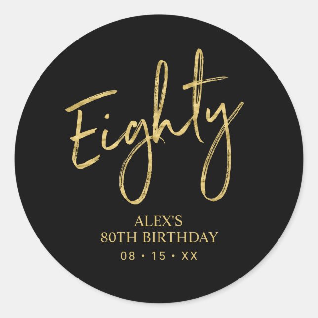 Sticker Rond Gold Lettering 80 Anniversaire Favor Merci (Devant)