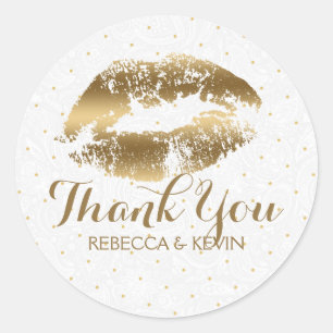 Sticker Rond Gold Lips Kiss & Gold Dots Merci