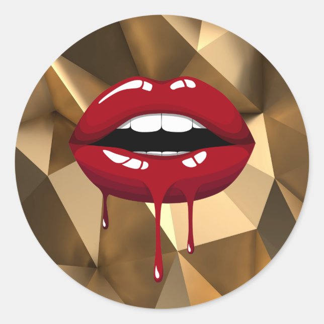Sticker Rond Gold Luxury Faux Parties scintillant Lèvres à séch (Devant)