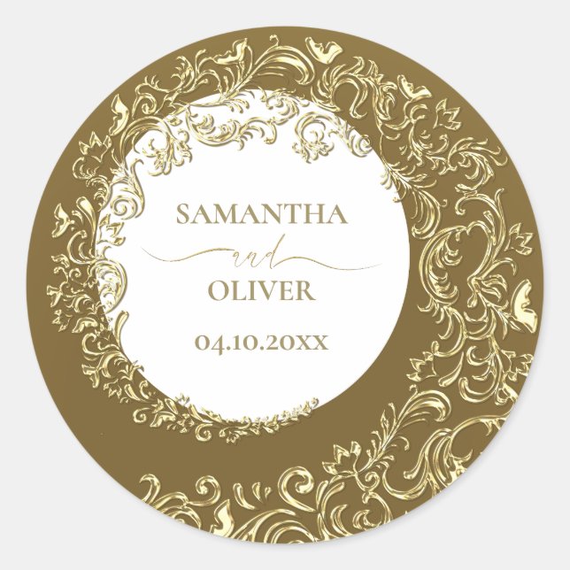 Sticker Rond Gold Mariage damassé (Devant)