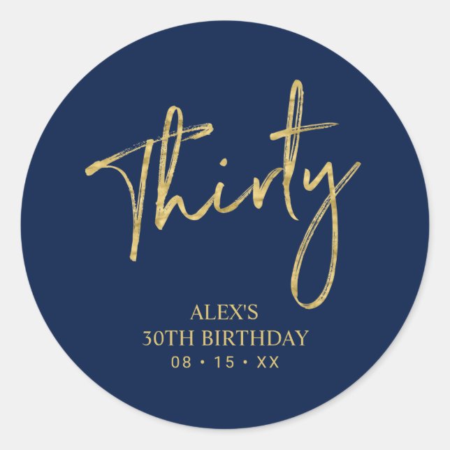 Sticker Rond Gold & Marine Lettering Trente 30 Anniversaire Fav (Devant)