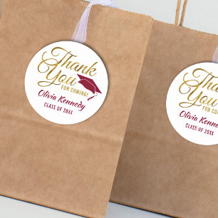 Sticker Rond Gold Merci Burgundy Graduation Party Favoriser