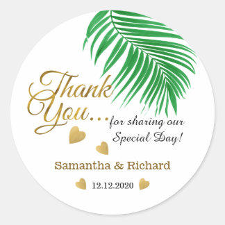 Sticker Rond Gold Merci Tropical Wedding Favor