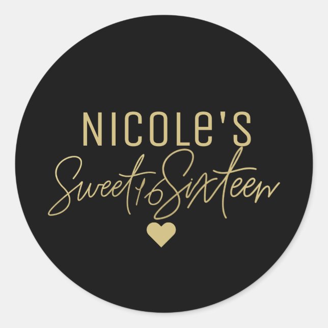 Sticker Rond Gold Modern Script SWEET 16 N'importe quelle coule (Devant)