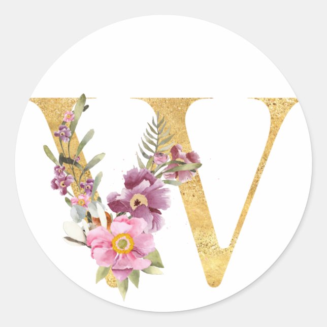 Sticker Rond Gold MONOGRAS lettre W avec fleur (Devant)