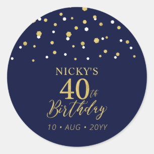 Sticker Rond Gold & Navy Blue 40e anniversaire Favor Merci