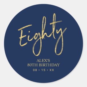 Sticker Rond Gold & Navy Lettering 80th Birthday Favor