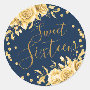 Sticker Rond Gold Navy Sweet 16 Anniversaire Parties scintillan
