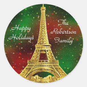 Sticker Rond Gold Paris Skyline #2 Christmas Starry