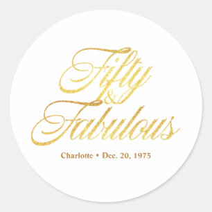 Sticker Rond Gold Parties scintillant 50 et Fabulous Modern 50e