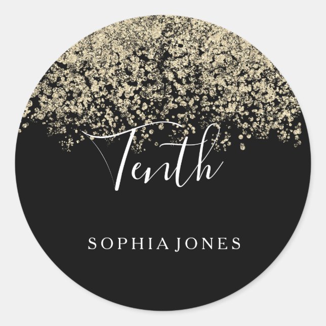Sticker Rond Gold Parties scintillant Confetti Black 10e annive (Devant)