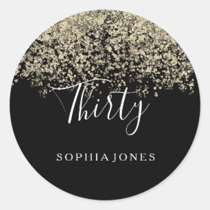 Sticker Rond Gold Parties scintillant Confetti Black 30e annive