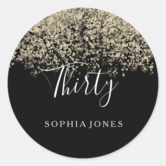 Sticker Rond Gold Parties scintillant Confetti Black 30e annive (Devant)