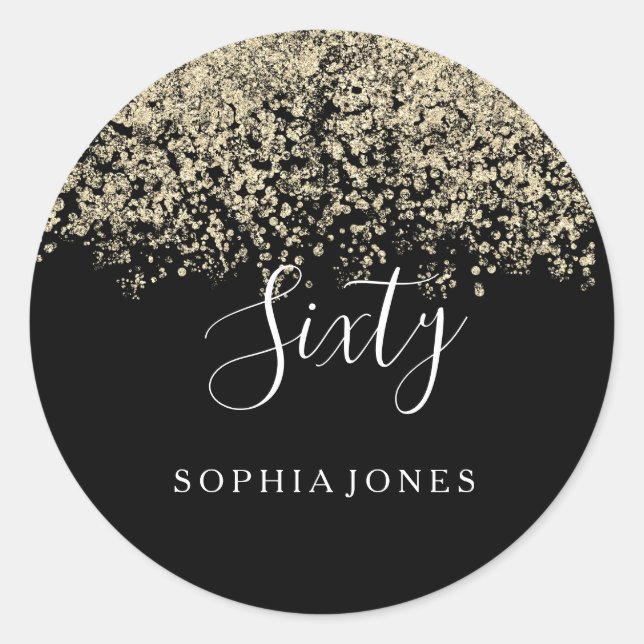 Sticker Rond Gold Parties scintillant Confetti Black 60e annive (Devant)