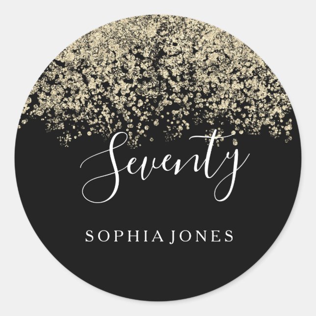 Sticker Rond Gold Parties scintillant Confetti Black 70e annive (Devant)