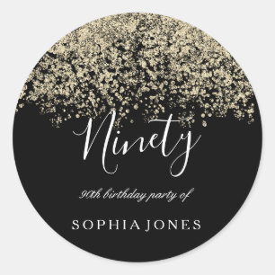 Sticker Rond Gold Parties scintillant Confetti Black 90e annive