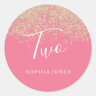 Sticker Rond Gold Parties scintillant Confetti rose 2e annivers