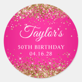 Sticker Rond Gold Parties scintillant Hot rose 50e anniversaire