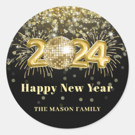 Sticker Rond Gold Parties scintillant New Years Eve Party Disco