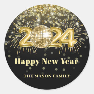 Sticker Rond Gold Parties scintillant New Years Eve Party Disco