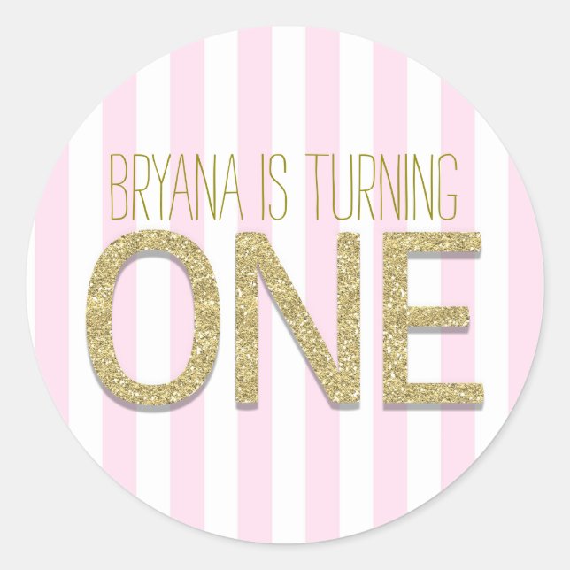 Sticker Rond Gold Parties scintillant ONE 1er Anniversaire Fête (Devant)